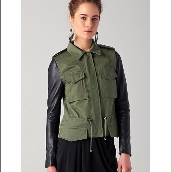 Olive Green and Black Women's Jacket - Picture 1 of 8